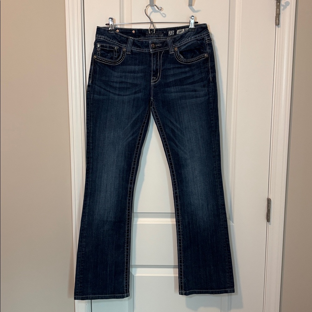 Miss Me Dark Blue Boot Cut Jeans with Embellished Pockets Size 32
